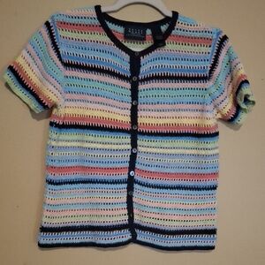 Crazy Horse Pastel Multi-Stripe Crochet Button-Front Sz Medium